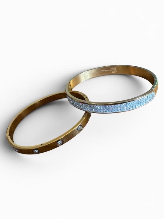 unknown Jewelry - Gold and Silver Rhinestones Accent Bangle Bracelets -2